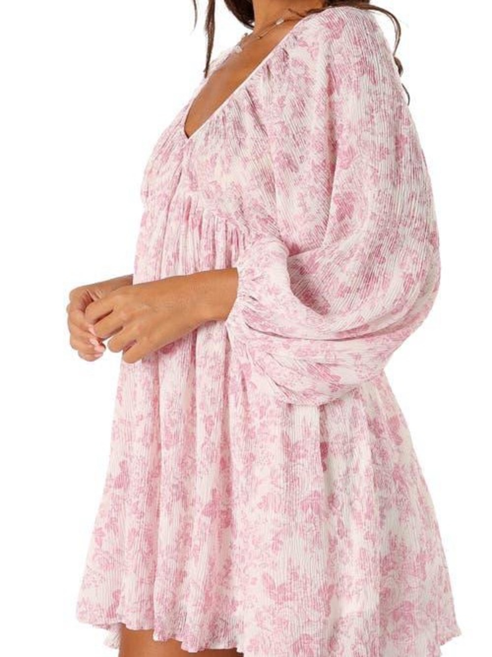 Mable Paris Floral Textured Long Sleeve Minidress Cottagecore Barbiecore Vibes - Picture 4 of 10